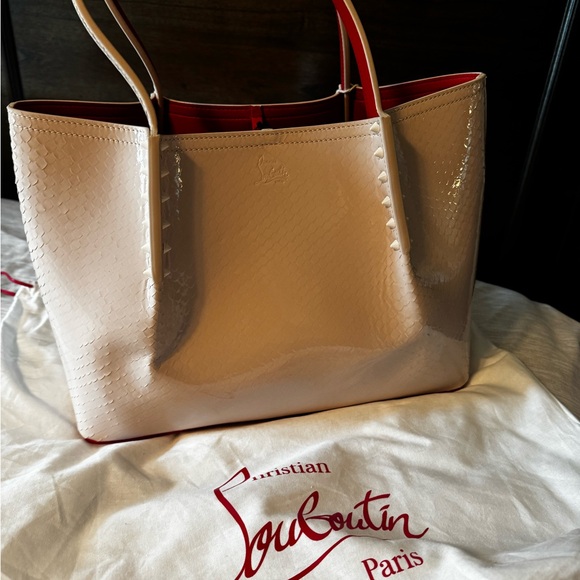 Christian Louboutin Cabarock Spike Snakeskin Embossed Leather Tote - Picture 5 of 7